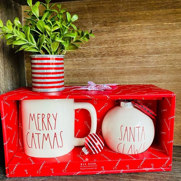 Rae Dunn Other - 😻 NEW - Rae Dunn - MERRY CATMAS & SANTA CLAWS - Coffee Mug & Ornament Set